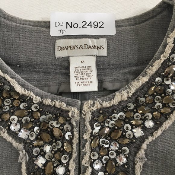 Draper's & Damon's Womens M Stretch Denim Jacket Bead Embellishments Crew Neck - Picture 14 of 14